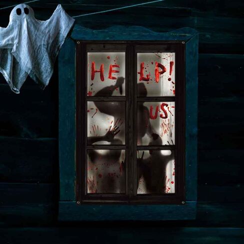 47.3×31.5 Inches Halloween Window Decorations Scary Three Figures Realistic Murder Scene Window Backdrop Halloween Window Poster Decorations for Window Door Halloween Party Decorations Indoor Outdoor in Saudi Arabia
