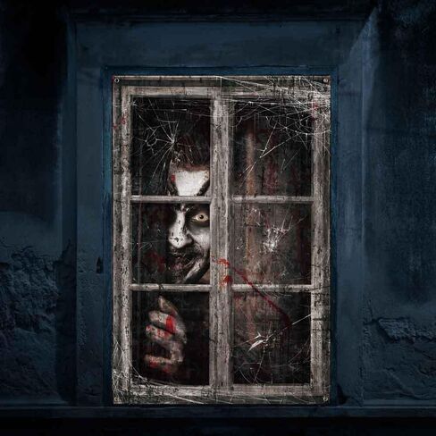 47.3×31.5 Inches Halloween Window Decorations Scary Three Figures Realistic Murder Scene Window Backdrop Halloween Window Poster Decorations for Window Door Halloween Party Decorations Indoor Outdoor in Saudi Arabia