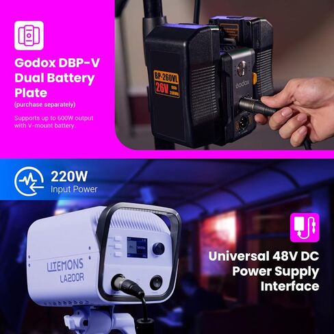 Godox LA Series LED Video Light,Bowens Mount Continuous Output Lighting (220W-LA200R K1) in Saudi Arabia