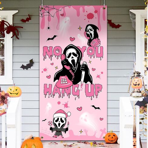 Halloween Party Decoration,Pink Horror Movie Door Cover No You Hang Up Door Hanging Backdrop for Halloween Birthday Party Supplies in Saudi Arabia