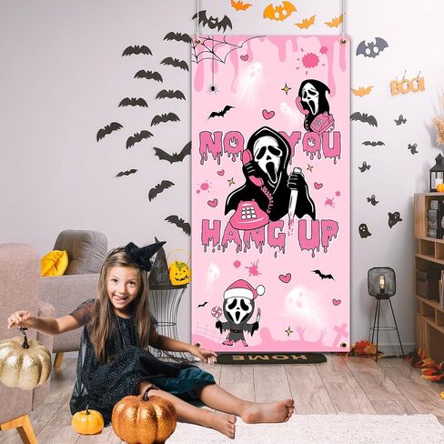Halloween Party Decoration,Pink Horror Movie Door Cover No You Hang Up Door Hanging Backdrop for Halloween Birthday Party Supplies in Saudi Arabia
