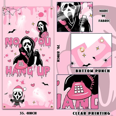 Halloween Party Decoration,Pink Horror Movie Door Cover No You Hang Up Door Hanging Backdrop for Halloween Birthday Party Supplies in Saudi Arabia