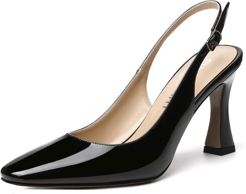 SKYSTERRY Women's Slingback Square Toe Patent Casual Dating Slip On Spool High Heel Pumps Shoes 3.3 Inch in Kuwait