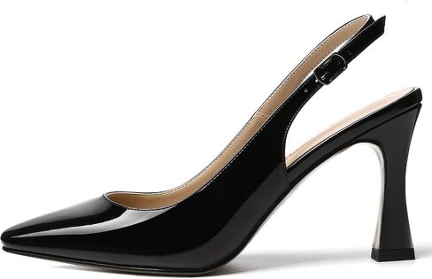 SKYSTERRY Women's Slingback Square Toe Patent Casual Dating Slip On Spool High Heel Pumps Shoes 3.3 Inch in Kuwait