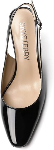 SKYSTERRY Women's Slingback Square Toe Patent Casual Dating Slip On Spool High Heel Pumps Shoes 3.3 Inch in Kuwait