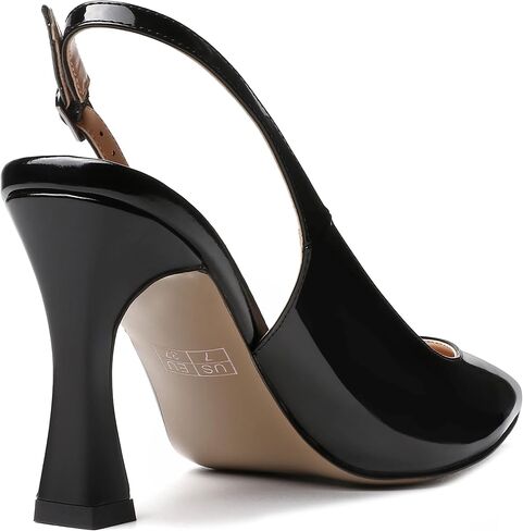 SKYSTERRY Women's Slingback Square Toe Patent Casual Dating Slip On Spool High Heel Pumps Shoes 3.3 Inch in Kuwait