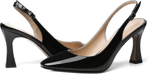SKYSTERRY Women's Slingback Square Toe Patent Casual Dating Slip On Spool High Heel Pumps Shoes 3.3 Inch in Kuwait