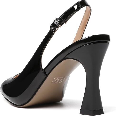 SKYSTERRY Women's Slingback Square Toe Patent Casual Dating Slip On Spool High Heel Pumps Shoes 3.3 Inch in Kuwait
