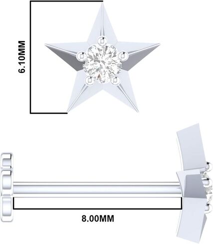 Jewels Elegant 0.01 ct Diamond Star Shaped Nose Stud in 14K White Gold - Internally Threaded Screw Back, HI Color, Versatile Nose Pin, Lip Labret, Monroe Ring. in Saudi Arabia