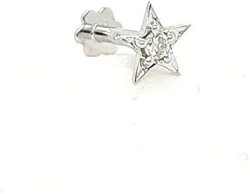Jewels Elegant 0.01 ct Diamond Star Shaped Nose Stud in 14K White Gold - Internally Threaded Screw Back, HI Color, Versatile Nose Pin, Lip Labret, Monroe Ring. in Saudi Arabia