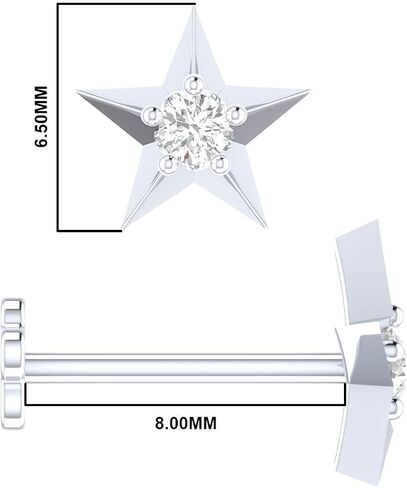 Jewels Elegant 0.01 ct Diamond Star Shaped Nose Stud in 14K White Gold - Internally Threaded Screw Back, HI Color, Versatile Nose Pin, Lip Labret, Monroe Ring. in Saudi Arabia