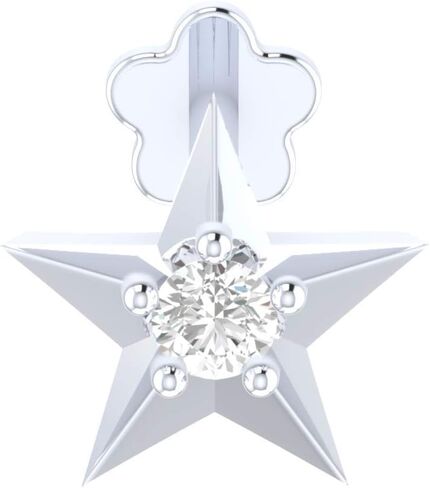 Jewels Elegant 0.01 ct Diamond Star Shaped Nose Stud in 14K White Gold - Internally Threaded Screw Back, HI Color, Versatile Nose Pin, Lip Labret, Monroe Ring. in Saudi Arabia