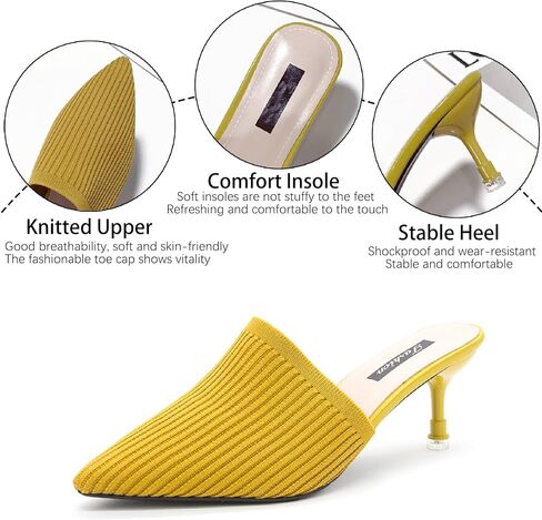 Women's Knit Closed Pointed Toe Kitten Heels Mules Fashion Breathable Mesh Slip On Stiletto Pumps Sandals for Party Prom Date Dressy Slides in Kuwait