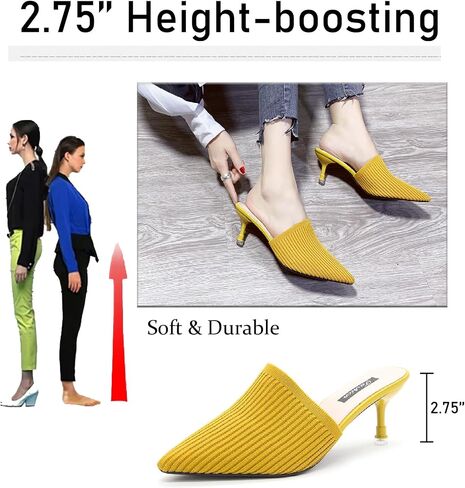 Women's Knit Closed Pointed Toe Kitten Heels Mules Fashion Breathable Mesh Slip On Stiletto Pumps Sandals for Party Prom Date Dressy Slides in Kuwait