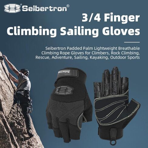 Seibertron Full or Half Finger Padded Palm Lightweight Breathable Climbing Rope Gloves for Climbers, Rock Climbing, Rescue, Adventure, Sailing, Kayaking, Outdoor Sports in Kuwait