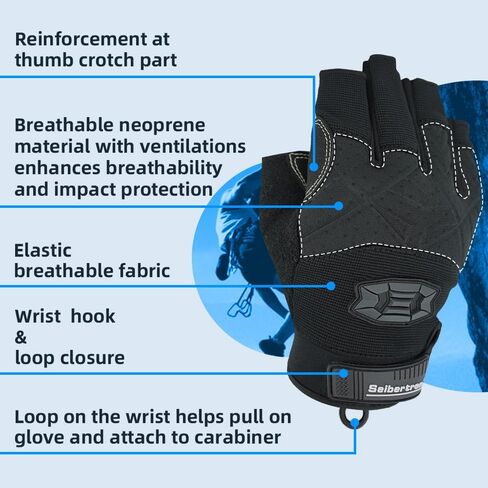 Seibertron Full or Half Finger Padded Palm Lightweight Breathable Climbing Rope Gloves for Climbers, Rock Climbing, Rescue, Adventure, Sailing, Kayaking, Outdoor Sports in Kuwait