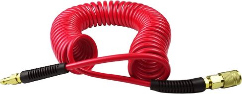 YOTOO Polyurethane Recoil Air Hose 1/4" Inner Diameter by 25' Long with Bend Restrictor, 1/4" Industrial Quick Coupler and Plug, Green. 2-Pack in Kuwait