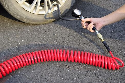 YOTOO Polyurethane Recoil Air Hose 1/4" Inner Diameter by 25' Long with Bend Restrictor, 1/4" Industrial Quick Coupler and Plug, Green. 2-Pack in Kuwait