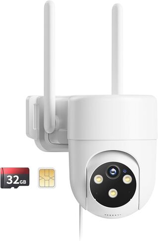 كاميرا أمان خلوية LIWAN 4G LTE سلكية في الهواء الطلق، لا حاجة إلى شبكة WiFi، عرض 360 درجة، رؤية ليلية ملونة 2K، تتبع الحركة، محادثة ثنائية الاتجاه، تسجيل 24/7، بطاقة SIM وبطاقة ذاكرة 32 جيجا متضمنة in Kuwait