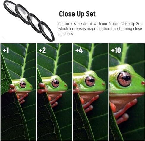 مجموعة مرشح Acuvar 52 مم 7 قطع لكاميرا Nikon D3100، D3200، D3300، D5100، D5200، D5300، D5500 مع عدسة NIKKOR 18-55 مم f/3.5-5.6G VR II - تتضمن مجموعة مرشح 3 قطع (UV-CPL-FLD) 4 قطع إغلاق مجموعة التصفية لأعلى (+1+2+4+10) in Kuwait