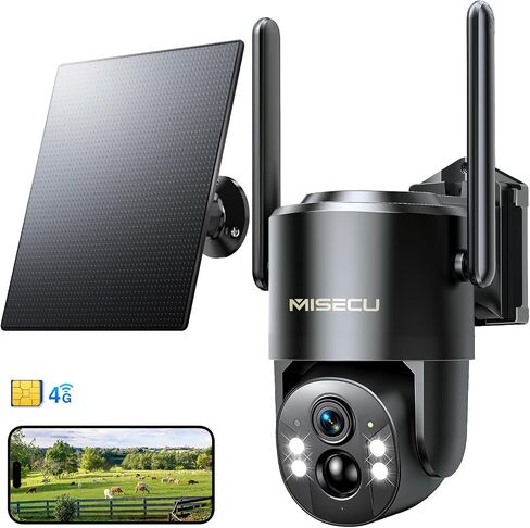 4G LTE Solar Security Camera Wireless Outdoor, 2.5K No Wi-Fi Outdoor Camera Wireless w/AI Object Analysis, PIR Motion Detection, 360° PTZ View, Full Color Night Vision, SD/Cloud Storage in Saudi Arabia