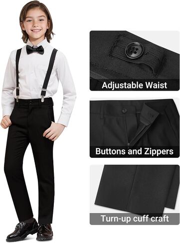 Boys' Dark Blue Husky Formal Classic 6-Piece Suit Set Size 12 Big Boys Toddler Tuxedos Suits for Kids Teen Youth Wedding Outfit Ring Bearer Outfit in Saudi Arabia