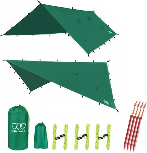 Gold Armour Rainfly Tarp Hammock, Premium 14.7ft/12ft/10ft/8ft Rain Fly Cover, Waterproof Ultralight Camping Shelter Canopy, Survival Equipment Gear Camping Tent Accessories (Gray 14.7ft x 12ft) in Kuwait