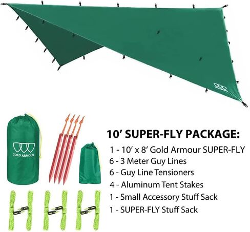 Gold Armour Rainfly Tarp Hammock, Premium 14.7ft/12ft/10ft/8ft Rain Fly Cover, Waterproof Ultralight Camping Shelter Canopy, Survival Equipment Gear Camping Tent Accessories (Gray 14.7ft x 12ft) in Kuwait