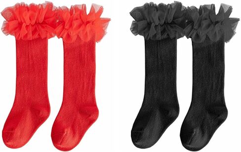 Tulle Little Girls Baby Knee High Socks Toddler Long Ruffle Socks Cotton Tube Stockings Infant Dress Socks.(WZ11) in Kuwait