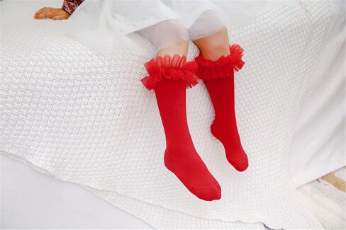 Tulle Little Girls Baby Knee High Socks Toddler Long Ruffle Socks Cotton Tube Stockings Infant Dress Socks.(WZ11) in Kuwait