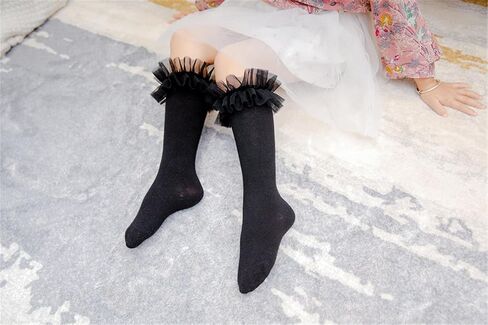 Tulle Little Girls Baby Knee High Socks Toddler Long Ruffle Socks Cotton Tube Stockings Infant Dress Socks.(WZ11) in Kuwait