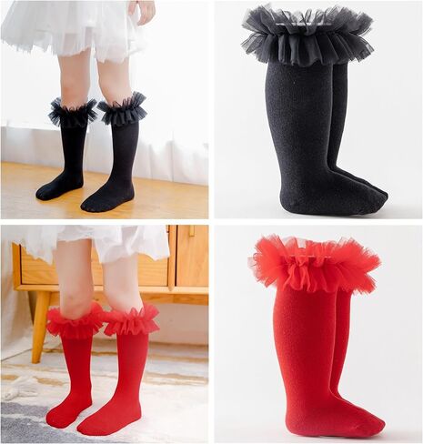Tulle Little Girls Baby Knee High Socks Toddler Long Ruffle Socks Cotton Tube Stockings Infant Dress Socks.(WZ11) in Kuwait