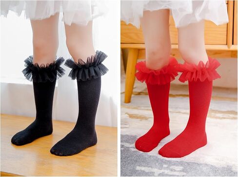 Tulle Little Girls Baby Knee High Socks Toddler Long Ruffle Socks Cotton Tube Stockings Infant Dress Socks.(WZ11) in Kuwait