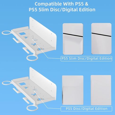 طقم تثبيت على الحائط متوافق مع PS 5/ PS 5 Slim جميع الموديلات مع حاملات لتخزين وحدة التحكم وسماعات الرأس، حامل مثبت على الحائط لمشغل PS Portal Remote، أبيض in Saudi Arabia