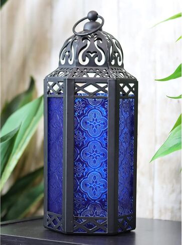 VELA LANTERNS 3pk شمعة مغربية فانوس ديكور حامل شموع مصباح للطاولة أو التعليق، ديكور المنزل الداخلي، الفناء الخارجي أو الشرفة، حفلات الزفاف، معدن أسود، متوسط، زجاج أخضر in Saudi Arabia