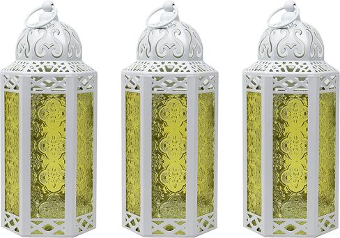 VELA LANTERNS 3pk شمعة مغربية فانوس ديكور حامل شموع مصباح للطاولة أو التعليق، ديكور المنزل الداخلي، الفناء الخارجي أو الشرفة، حفلات الزفاف، معدن أسود، متوسط، زجاج أخضر in Saudi Arabia