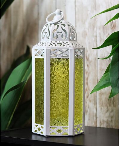 VELA LANTERNS 3pk شمعة مغربية فانوس ديكور حامل شموع مصباح للطاولة أو التعليق، ديكور المنزل الداخلي، الفناء الخارجي أو الشرفة، حفلات الزفاف، معدن أسود، متوسط، زجاج أخضر in Saudi Arabia