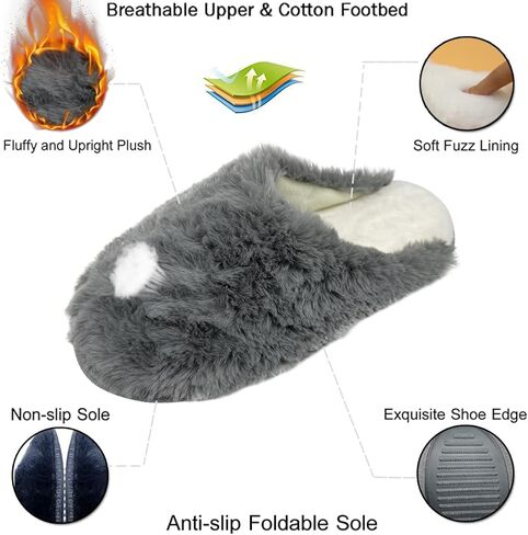 Women's Indoor Slippers Memory Foam Slip On Home Bedroom Winter Warm Lightweight Shoes with Non-Slip Rubber Sole in Saudi Arabia
