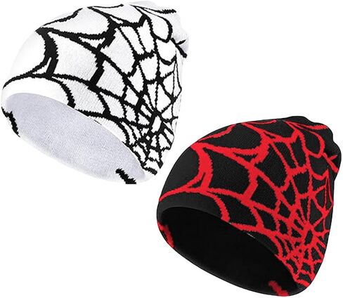 Women Beanie Winter Warm Beanies Men Casual Skullies Outdoor Y2K Gothic Spider Pattern Wool Acrylic Knitted Hat in Saudi Arabia