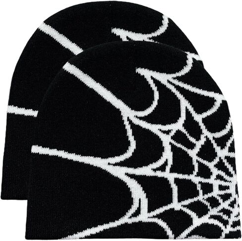 Women Beanie Winter Warm Beanies Men Casual Skullies Outdoor Y2K Gothic Spider Pattern Wool Acrylic Knitted Hat in Saudi Arabia