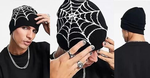 Women Beanie Winter Warm Beanies Men Casual Skullies Outdoor Y2K Gothic Spider Pattern Wool Acrylic Knitted Hat in Saudi Arabia