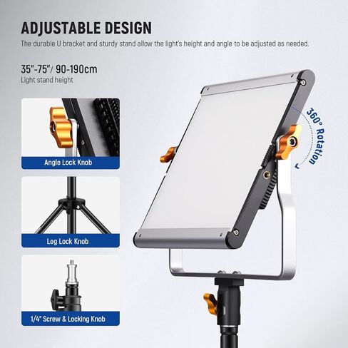 NEEWER 2 Pack Bi Color Dimmable 480 LED Video Light and Stand Kit, 28W 3200K-5600K CRI 96+ LED Panel with U Bracket, 75" Light Stand, Cleaning Cloth, Bag for YouTube Video Recording Studio Photography in Saudi Arabia