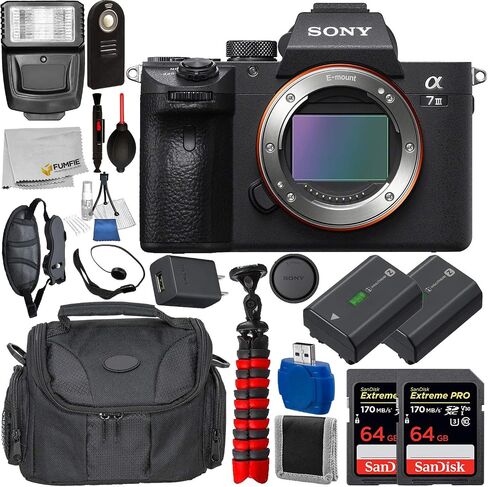 Sony Alpha a7 III Mirrorless Digital Camera (Body Only) with Deluxe Accessory Bundle - Includes: 2X SanDisk Extreme PRO 64GB Memory Card, Replacement Battery for Sony NP-FZ100, & Much More (Renewed) in Saudi Arabia
