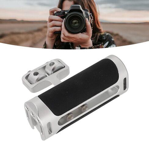 Camera Cage Side Handle, Aluminum Alloy Silicone Adjustable Handle Grip, Universal Ergonomic Side Handgrip with 1/4 Screw Cold Shoe Mount for Photography (Silver) in Kuwait