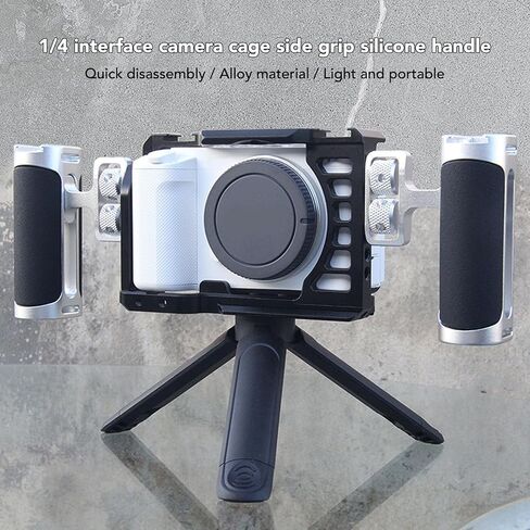 Camera Cage Side Handle, Aluminum Alloy Silicone Adjustable Handle Grip, Universal Ergonomic Side Handgrip with 1/4 Screw Cold Shoe Mount for Photography (Silver) in Kuwait