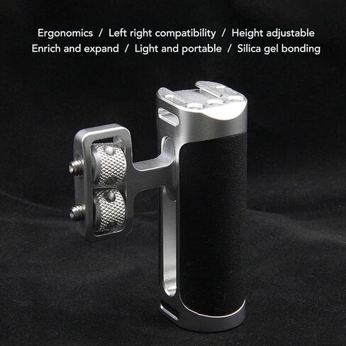 Camera Cage Side Handle, Aluminum Alloy Silicone Adjustable Handle Grip, Universal Ergonomic Side Handgrip with 1/4 Screw Cold Shoe Mount for Photography (Silver) in Kuwait
