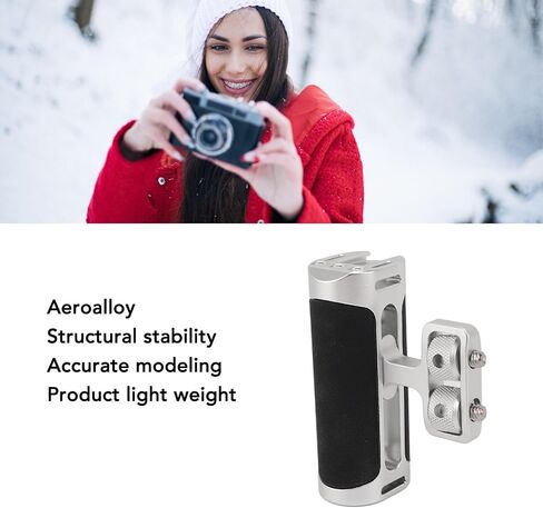 Camera Cage Side Handle, Aluminum Alloy Silicone Adjustable Handle Grip, Universal Ergonomic Side Handgrip with 1/4 Screw Cold Shoe Mount for Photography (Silver) in Kuwait