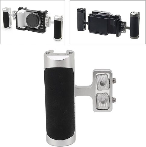 Camera Cage Side Handle, Aluminum Alloy Silicone Adjustable Handle Grip, Universal Ergonomic Side Handgrip with 1/4 Screw Cold Shoe Mount for Photography (Silver) in Kuwait