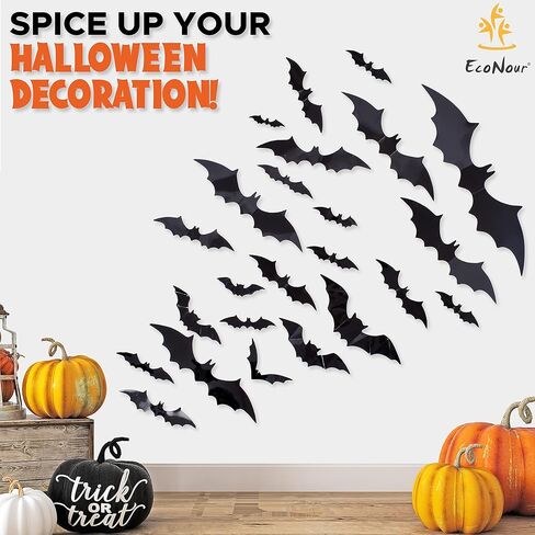 Econour Bats جدار ديكور 100 قطعة ديكور الهالوين الخفافيش واقعية PVC 3D أسود مخيف ملصقات جدار الخفافيش لديكور المنزل المخيف ديكورات حفلات الهالوين DIY جدار صائق الحمام ديكور داخلي للهالوين in Kuwait