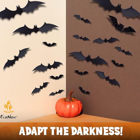 Econour Bats جدار ديكور 100 قطعة ديكور الهالوين الخفافيش واقعية PVC 3D أسود مخيف ملصقات جدار الخفافيش لديكور المنزل المخيف ديكورات حفلات الهالوين DIY جدار صائق الحمام ديكور داخلي للهالوين in Kuwait